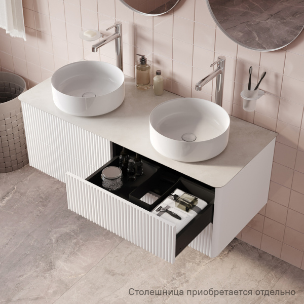 Тумба под столешницу IDDIS Aiger 1174х490х408 мм подвесная, 4 выдвижных ящика, с фрезеровкой, МДФ, цвет белый, система плавного закрывания, прямоугольная, универсальная, в ванную комнату AIG12W0i95