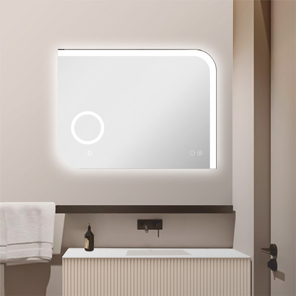 Зеркало Azario Golden, 100х80 см, с LED/ЛЕД-подсветкой, прямоугольное, с антизапотеванием, с линзой, выключатель сенсорный, для ванны, навесное/подвесное/настенное