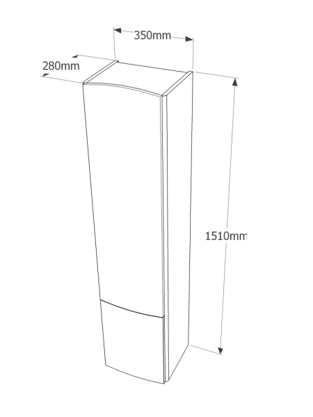 Пенал Velvex Luna 350, 350х288х1510 мм подвесной, 2 распашные дверцы, цвет белый глянец, в ванную комнату, влагостойкий, универсальный