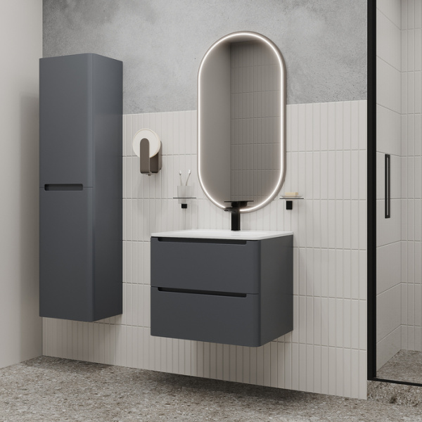 Тумба c раковиной IDDIS Edifice, 602х467х500 мм, подвесная, 2 выдвижных ящика, МДФ/санфарфор, раковина накладная, прямоугольная, отверстие под смеситель, цвет темно-серый EDI60D0i95K