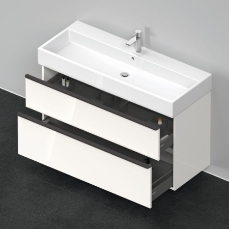 Тумба под раковину Duravit D-Neo, 118,4х44,2х62,5 см, подвесная, 2 выдвижных ящика, ДСП, цвет: белый глянец, шкафчик навесной, прямоугольная, правая/левая, в ванную комнату