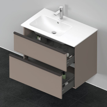 Тумба под раковину Duravit D-Neo, 81х46,2х62,5 см, подвесная, 2 выдвижных ящика, ДСП, цвет: базальт, шкафчик навесной, прямоугольная, правая/левая, для раковины ME by Starck # 234583, в ванную комнату