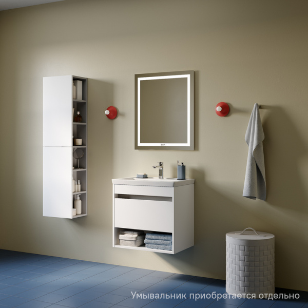 Тумба под раковину IDDIS Zodiac Х, 584х394х553 мм, подвесная, цвет белый, 1 выдвижной ящик/ниша, ЛДСП, система плавного закрывания, прямоугольная, универсальная, в ванную комнату ZDX60WNi95