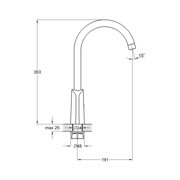 Смеситель для кухни/мойки G-lauf однорычажный, поворотный, с высоким изливом, длина 191 мм, латунь, цвет хром/черный ZOK4-A036YB