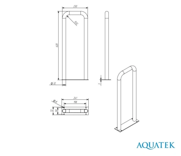 Поручень для душа/ванны Aquatek настенный, стационарный, 62 см из нержавеющей стали, хром
