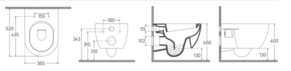 Унитаз подвесной ISVEA Soluzione XX, 365х520х400 мм, цвет: белый, горизонтальный (в стену) выпуск, без сиденья, безободковый, антивсплеск, под скрытый бачок