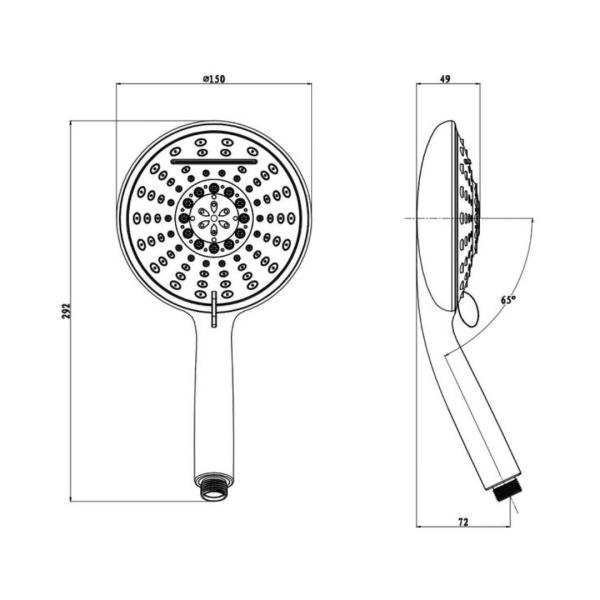Душевая лейка Olives D178 круглая, 4 режима, хром, ABS пластик, 150х292 мм