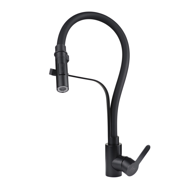 Смеситель для кухни/мойки AQUEDUC однорычажный, поворотный/гибкий, керамический, длина излива 230 мм, высота 240 мм, нержавеющая сталь/силикон, цвет черный 345735