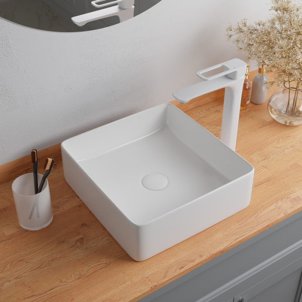 Раковина IDDIS Slide 36х36х11 см, накладная, квадратная, керамическая/фарфоровая, цвет белый, без отверстия под смеситель, без слив-перелива, умывальник
