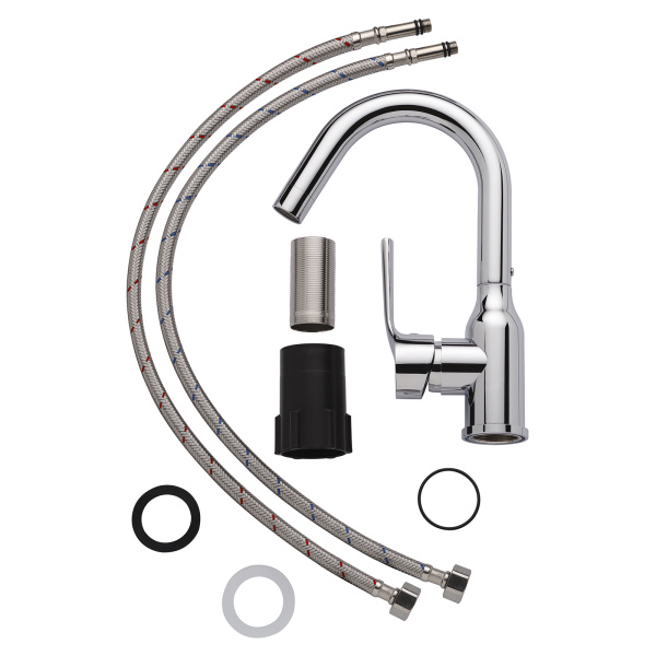 Смеситель для раковины/умывальника AQUEDUC однорычажный, поворотный на 360, керамический, длина излива 100 мм нержавеющая сталь, цвет хром 345728