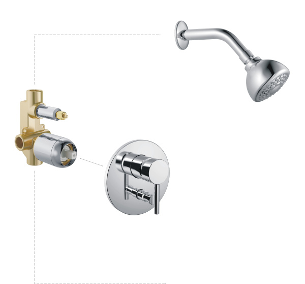 Душевой комплект HAIBA однозахватный, хромированный, настенный, с изливом, неповоротный, латунь, цвет хром