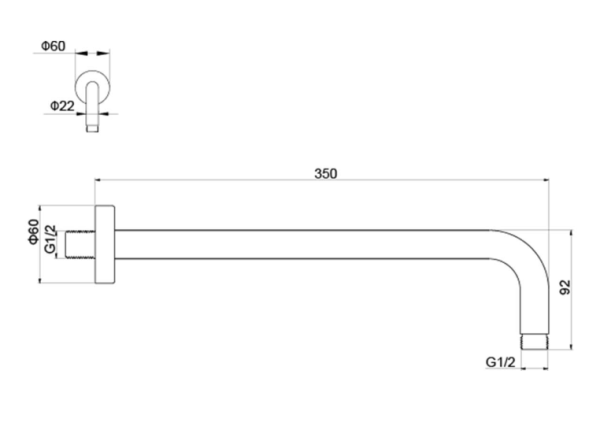Держатель верхнего душа Aquatek AQ2174BGM 350 мм цвет оружейная сталь, настенный, округлый, для ванной, нержавеющая сталь