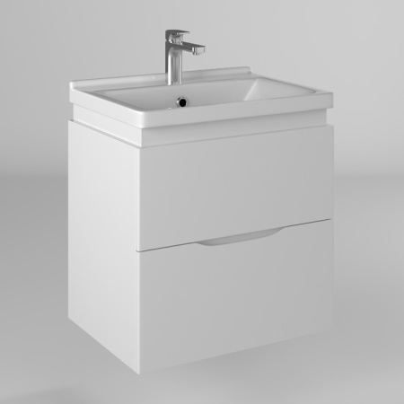 Тумба под раковину Briz Сити 60, 60х40х62 см, подвесная, 2 выдвижных ящика, МДФ/ЛДСП, (под умывальник Миранда), цвет: белый глянцевый
