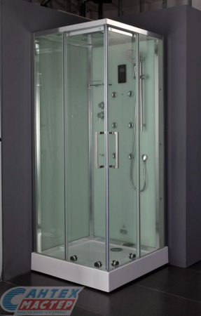 Душевая кабина 90х90х220 см Beta L, BandHours (левая) поддон низкий, квадратная, угловая, с гидромассажем, с верхним душем, смеситель, профиль хром , прозрачное стекло, белая, закрытая