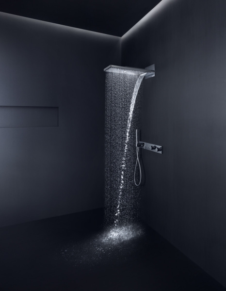 Верхний душ AXOR ShowerSolutions 250/580 3jet, настенный монтаж, прямоугольный, с 3 режимами, размер 58х26 см, металлический, цвет: полированное золото, для душа/ванной