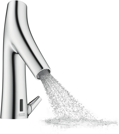 Смеситель для раковины AXOR Starck Organic, электронный, сенсорный, инфракрасный, фиксированный излив, длина 10,5 см, латунь, цвет хром, питание от батареек, с регулировкой температуры