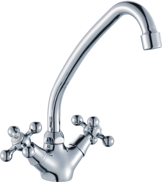 Смеситель для кухни/мойки HAIBA двухвентильный, поворотный, латунный, с высоким изливом, длина 332 мм, латунь, цвет хром