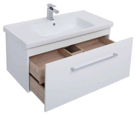 Тумба/база под раковину Dreja BIG INN 100 см, подвесная, цвет: белый глянец, 1 ящик + выдвижной внутренний ящик, ЛДСП/МДФ, шкаф/шкафчик подвесной, (подходит раковина для тумбы Dreja MyJoys Гармония 99,7х47 (641259)