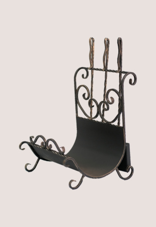 Дровница Теплодар-07+, 400х425х550 мм, (набор: кочерга, совок, метелка) поленница из металла/кованная, подставка для дров дома/дачи/камина/печи