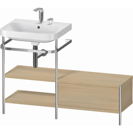 Консоль с раковиной Duravit Happy D.2 Plus c-bonded, 120х49х85 см, напольная, металл/ДСП 1 выдвижной ящик, 2 полки, левая, цвет: средиземноморский дуб /умывальник, цвет белый, керамика, 2 отверстия под смеситель
