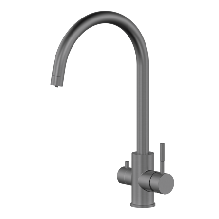 Смеситель для кухни/мойки SS Oliveeka GL-458022-BGM с подключением к фильтру, двухзахватный, поворотный излив, керамический картридж, высокий, длина излива 225 мм, нержавеющая сталь, цвет оружейный металл