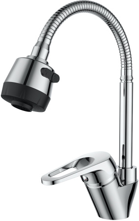 Смеситель для кухни/мойки Orange OneLife, однорычажный, поворотный, керамический, гибкий излив с лейкой, длина излива 193 мм, полимерный, цвет хром