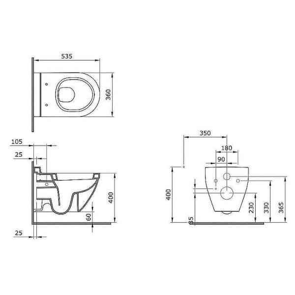 Унитаз подвесной Ambassador Nord, бежевый матовый, горизонтальный (в стену) выпуск, без сиденья в комплекте, дюропласт, безободковый, антивсплеск, под скрытый бачок