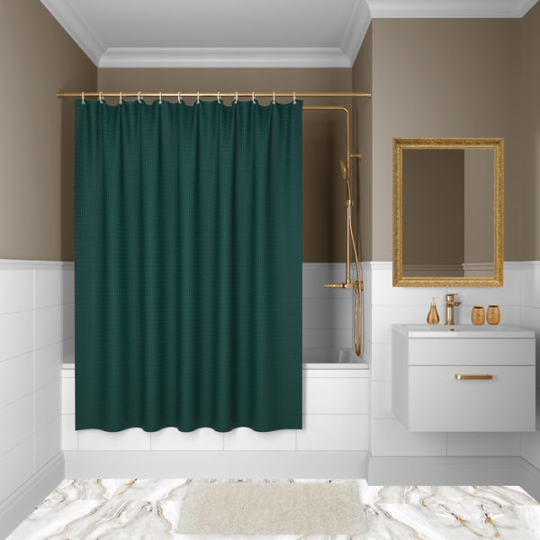 Шторка Iddis Decor полиэстер, цвет зеленый с рисунком «вафля», 2000x1800 мм покрытие водоотталкивающее D29P218i11