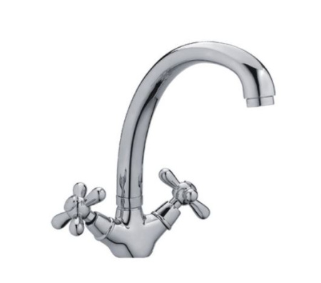 Смеситель для кухни/мойки Maxonor, двухвентильный, поворотный, керамический, длина излива 168 мм, латунь, цвет хром