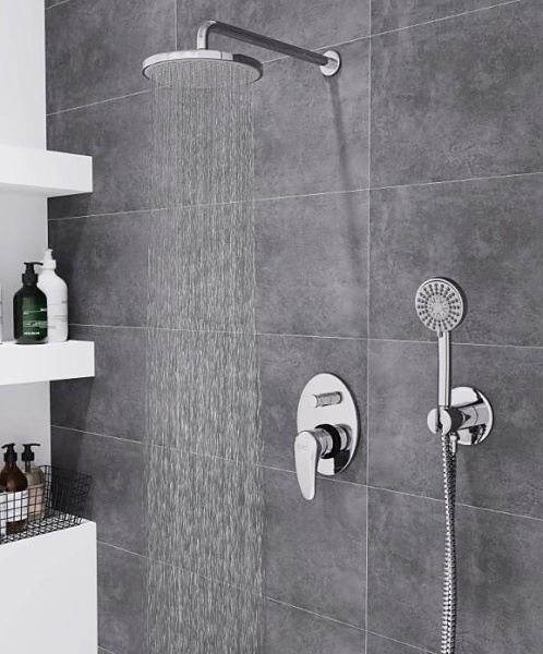 Душевая система Esko Set_6in1 встраиваемая, скрытого монтажа, цвет хром, комплект: однорычажный смеситель/тропический душ (с верхней лейкой)/лейка/держатель лейки/шланг, скрытый монтаж