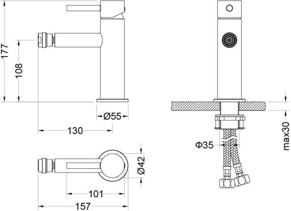 Смеситель для биде Aquatek Европа однорычажный, керамический картридж, поворотный излив, длина 130 мм, латунь, цвет хром, без шланга/лейки