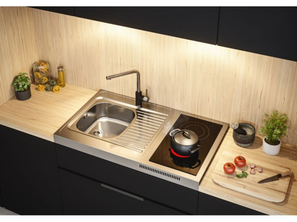 Смеситель для кухни ALVEUS SELMA G91 CARBON однорычажный, поворотный, керамический, высокий Г-образный излив, высота излива 27,8 см, латунь, покрытие гранит, цвет карбон, на мойку