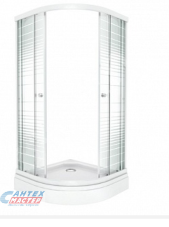 Душевой уголок Тритон Стандарт А1 100х100х193 см, с низким поддоном, полукруглый, узорчатое стекло, (с сифоном) без крыши, раздвижной, акриловый,  стеклянный, пластиковый, белый профиль, без антискольжения, комплект, угловой, четверть круга, для душа