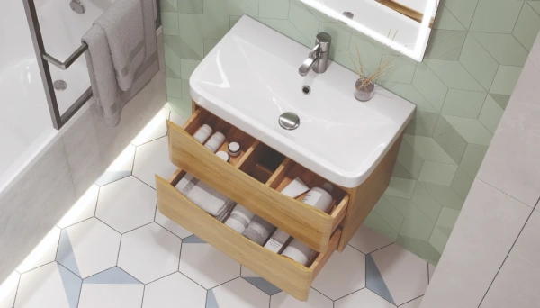 Тумба под раковину Velvex Clay 500-0-2, 486х342х409 мм подвесная, цвет рустик соломенный, 2 выдвижных ящика, подходит раковина 9595-50, универсальная, в ванную комнату