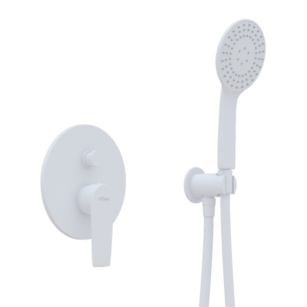 Душевая система Cezares Nautic встраиваемая, цвет белый матовый, комплект: однорычажный смеситель/тропический душ (с верхней лейкой)/лейка/шланг, встраиваемый (скрытый) монтаж