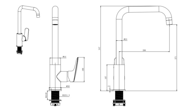 Смеситель для кухни/мойки Aquatek Вега однорычажный, поворотный, латунный, Г-излив, длина излива 206 мм, цвет хром