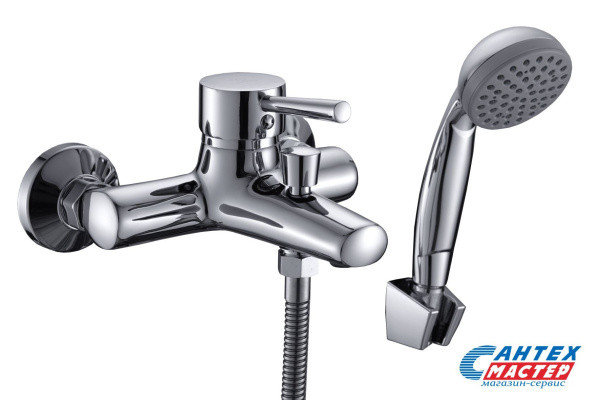 Смеситель для ванны/душа Славен однорычажный, керамический, настенный, излив фиксированный 156 мм, с гибким шлангом, душем/лейкой, латунь, цвет хром, короткий, универсальный, горизонтальный, рычажный, кран, комплект, сантехника, размер