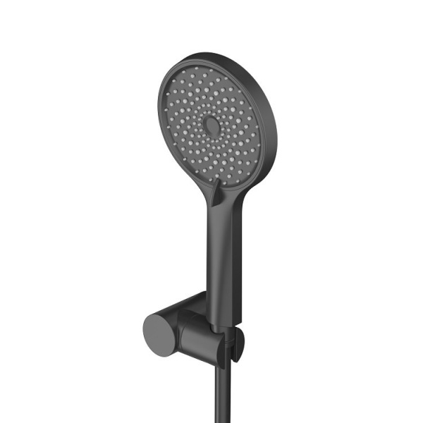 Смеситель для ванны/душа Cezares Stylus настенный, однорычажный, неповоротный, длина излива 176 мм, в комплекте с ручным душем, шлангом и держателем, керамический, нержавеющая сталь, цвет черный матовый