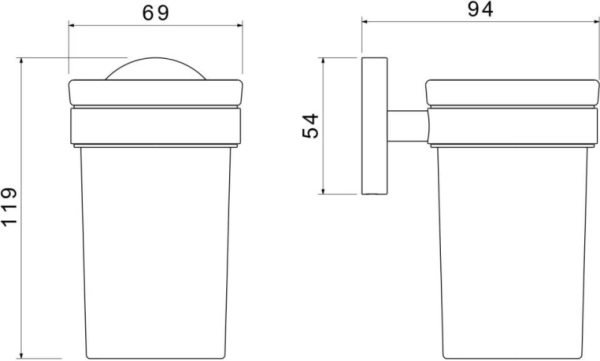 Стакан с держателем Aquatek Европа настенный, латунь/стекло/нержавеющая сталь, округлый, для душа/ванны/зубных щеток, в ванную комнату, цвет матовый черный