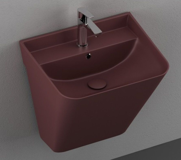 Раковина-моноблок ISVEA Sott’Aqua 10SQ37002SV-2R 50х51,5х42 подвесная, прямоугольная, керамическая/фарфоровая, цвет бордовый матовый, с отверстием под смеситель, слив-перелив