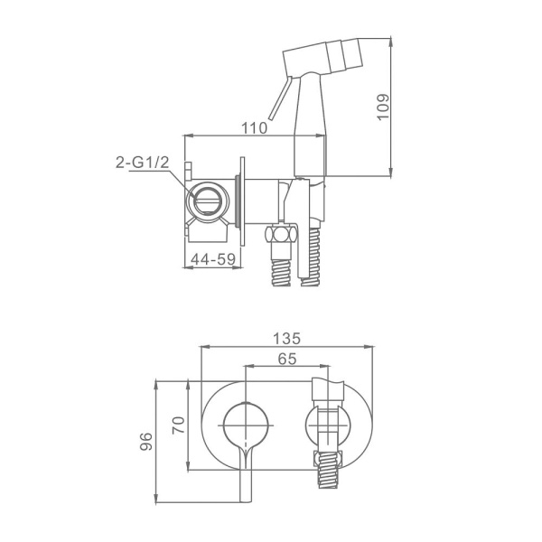 Смеситель с гигиеническим душем Raglo R20.52.06 встраиваемый, однорычажный, керамический, без излива, с гибким шлангом/лейкой, латунь, цвет черный
