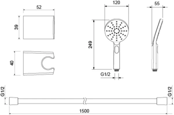 Душевой гарнитур Aquatek Оберон комплект: ручной душ/шланг для душа/держатель для душа, пластик, цвет хром, наружного монтажа, настенный, для душа/ванной