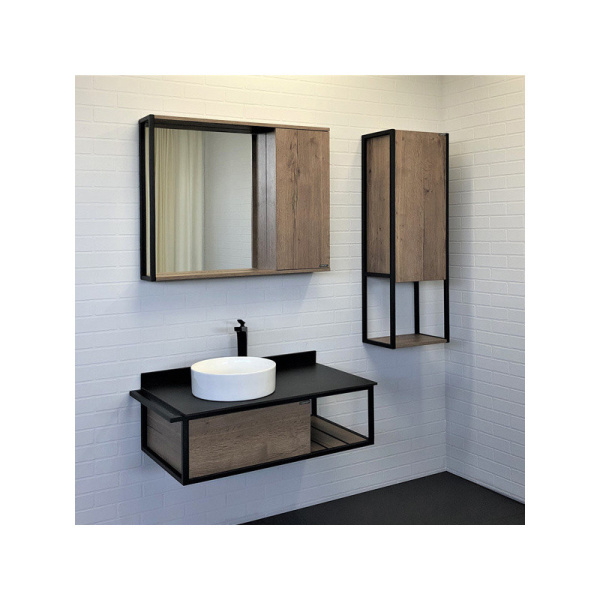 Зеркальный шкаф Comforty Лиссабон 90, 90х70х15,5 см, подвесной, цвет дуб темный, зеркало, с 1 распашной дверцей/полки, механизм плавного закрывания, прямоугольный