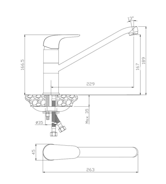 Смеситель для кухни/мойки Olives CASTILLA 07430CS однорычажный, поворотный, керамический картридж, длина излива 228 мм, латунь, цвет хром