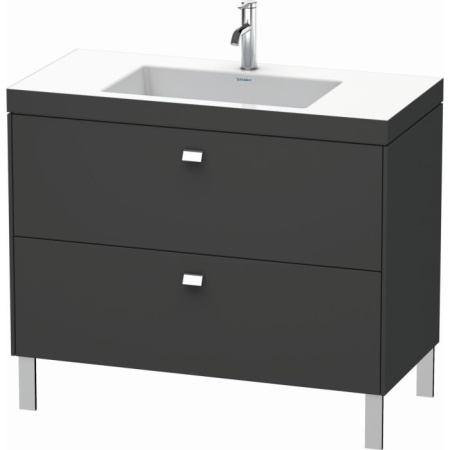 Тумба c раковиной Duravit Brioso, 100х48х61,3 см, подвесная, 2 выдвижных ящика, ДСП, цвет: графит матовый/хром /Vero Air, мебельная, прямоугольная, цвет белый, фарфоровая, с площадкой под смеситель, без перелива