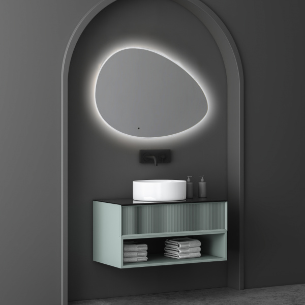 Зеркало Abber Kontur 60х92 см, с LED/ЛЕД-подсветкой, нестандартное, бесконтактный выключатель, диммер, для ванны, навесное/подвесное/настенное