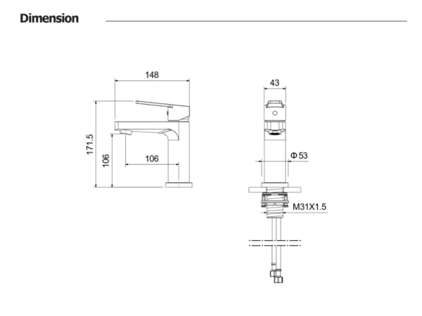 Смеситель для раковины/умывальника Aquatek Лугано однорычажный, неповоротный, фиксированный излив, длина 106 мм высота 106 мм, латунь, цвет оружейная сталь