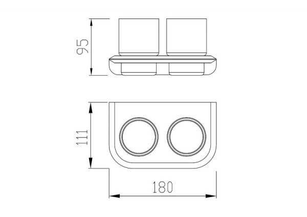 Стакан двойной Cezares Liner с держателем, настенный, цинковый сплав/матовое стекло, форма округлая, для зубных щеток в ванну, цвет оружейная сталь