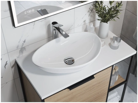 Раковина Cersanit Moduo 55, накладная, овальная, керамическая/фарфоровая, цвет белый, без отверстия под смеситель, без слива-перелива