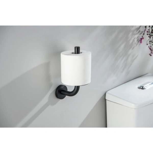 Держатель для туалетной бумаги Aquatek Оберон без крышки, цвет матовый черный, настенный, нержавеющая сталь/латунь, форма округлая, для туалета/ванной, для запасного рулона